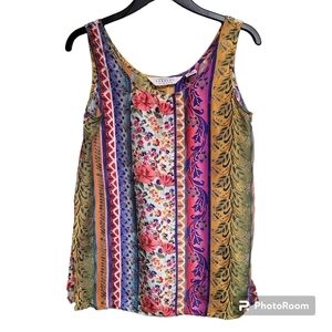Compagnie Internationale Express Silk Pink Floral Striped Tank